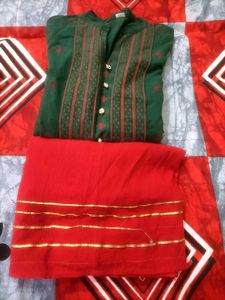 Beautiful Green Kurta with Red Print