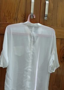 Sheer White Roll-Up Sleeve Button-Down Shirt