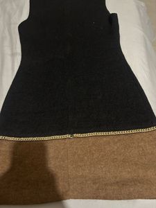 Woollen Chic Black &amp; Brown Dress with Chain Detail