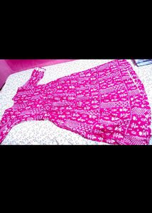 Vibrant Pink chikenkari anarkali kurti