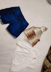 Combo Of Amazing Denim Shorts &amp;Helter Or Tunic Top