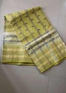 Elegant Lime Green Striped Dhakai Jamdani Saree