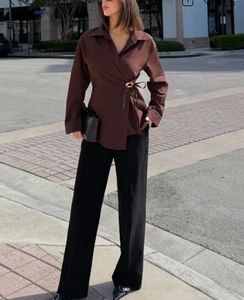 Chic Brown Wrap Blouse