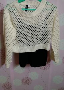 Chic White Crochet Knit Sweater