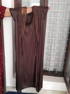 Elegant cofee Brown Nightgown with Lace Detail