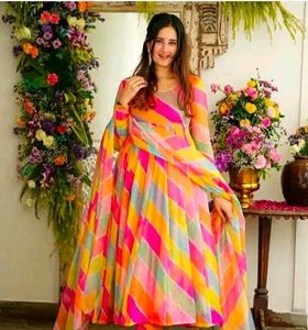 Vibrant Striped Anarkali Suit Set