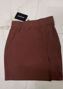 Brown Mini Skirt with Slit