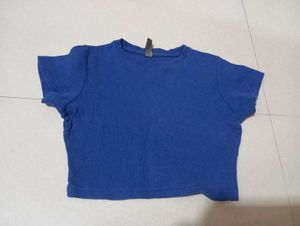 Blue Ribbed Crop Top