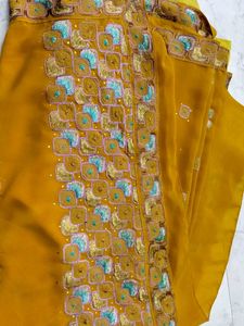 Embroidered Orange Saree