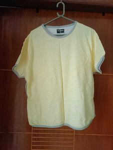 Yellow Striped night wear T shirt track pants set