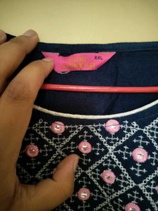 Stylish Navy Blue Embroidered Kurta