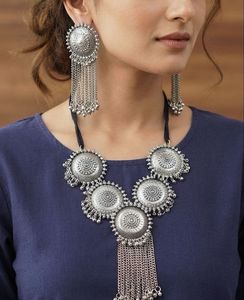 Oxidized Silver Necklace & Earring Set