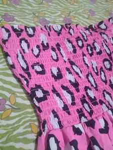 Pink Leopard Print Strapless Dress