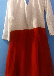 Very Preety Red And White Dress