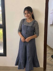Denim Jumpsuit with Striped Top
