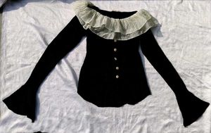 Elegant korean Ruffle Collar Knit Top
