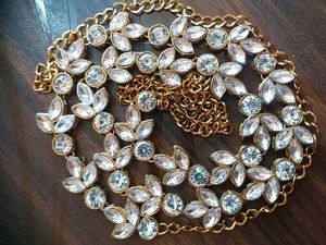Crystal &amp; Gold Flower Chain Belt
