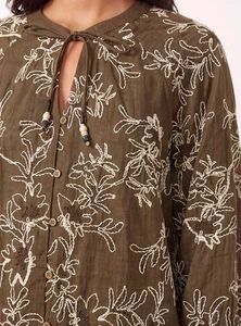 Brown Floral Tie-Neck Blouse