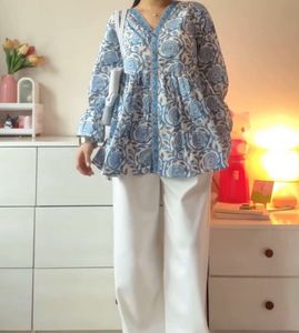 Beautiful Blue Floral Print Kurta