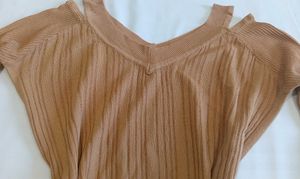 Brown Cold Shoulder Bell Sleeve Top