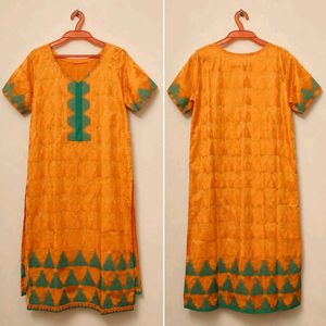 Orange Kurta with Green Embellishments