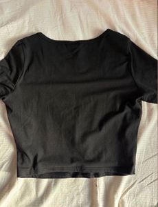 Black Crop Top with Red Flower Print