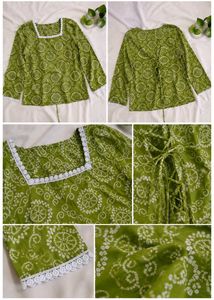 Green Bandhani Print short Kurti