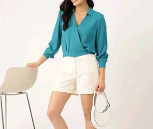 Chic Teal Wrap Top