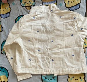 Cream Embroidered Denim Jacket