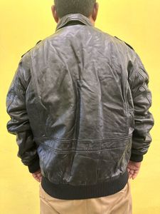 Classic Black Leather Bomber Jacket