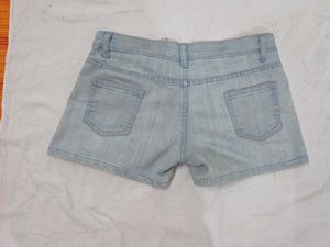 Light Wash Denim Shorts with Floral Embroidery