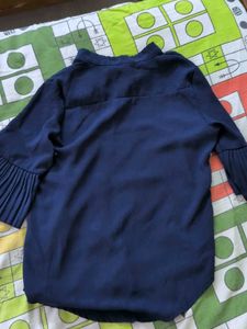 Navy Blue Pleated Sleeve Top