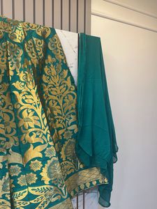 Silk Teal &amp; Gold Brocade 3 piece  Lehenga KurtiSet