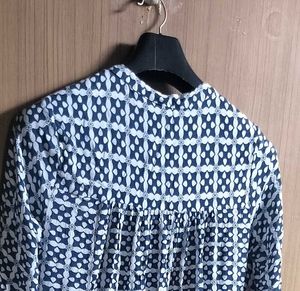 Boho Blue &amp; White Print Mini Dress