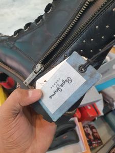 Pepe Jeans || Stylish Black Studded Lace-Up Boots