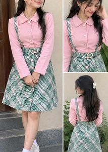 Charming Pink Plaid Pinafore Dress