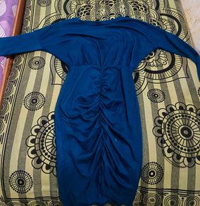 Teal Ruched Long Sleeve Dress