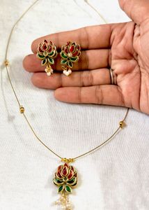 3D Exquisite Lotus Design Necklace &amp; Earrings Set