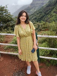 Yellow Floral Print Midi Dress