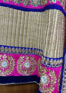 Embroidered Blue Magenta Silk lehnga