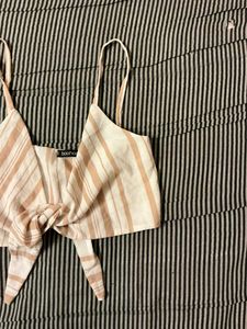 Striped Tie-Front Crop Top