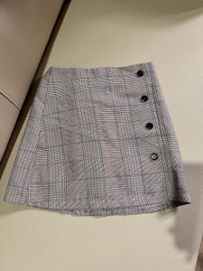 Plaid Mini Skirt with Buttons