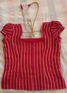 Ethnic Striped Puff-Sleeve Top For Teen Girls