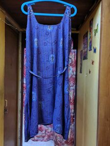 Plus size Vibrant Blue Printed Ethnic Gown