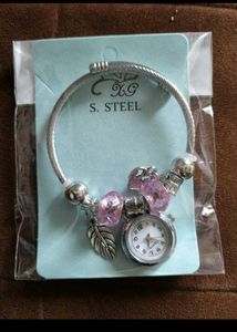 Charm Bracelet Watch with Pink Beads