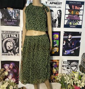 Green Swirl Print Crop Top &amp; Skirt Set