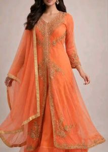 3 piece gown with embriodery shrug
