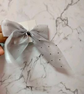 Silver Polka Dot Bow Hair Tie