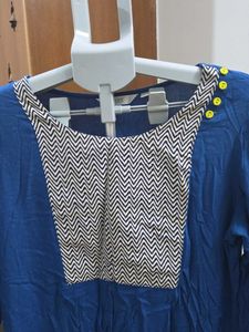 Blue Kurta with Chevron Yoke