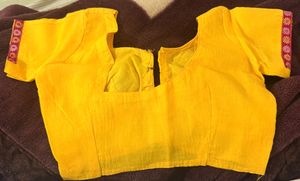 Bright Yellow Blouse with Floral Trim